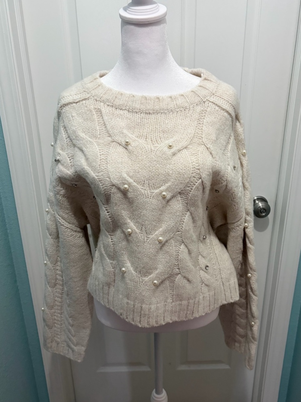 Primark Pearl Embellished Crop Sweater - Women’s Medium